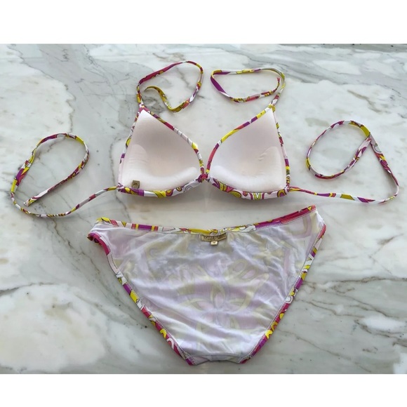 EMILIO PUCCI PINK YELLOW WHITE PRINT BIKINI IT 42 / US 8 - Picture 10 of 12